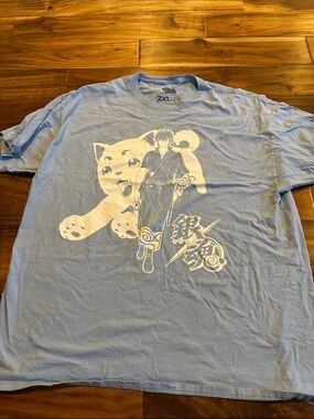 Gin Tama Light Blue Graphic Anime T-Shirt - 2XL
